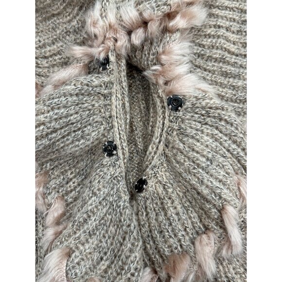 Anthropologie Lapis Cardigan Faux Fur Trim Ruffle Sweater Tan Art Women Size XL - Picture 5 of 8